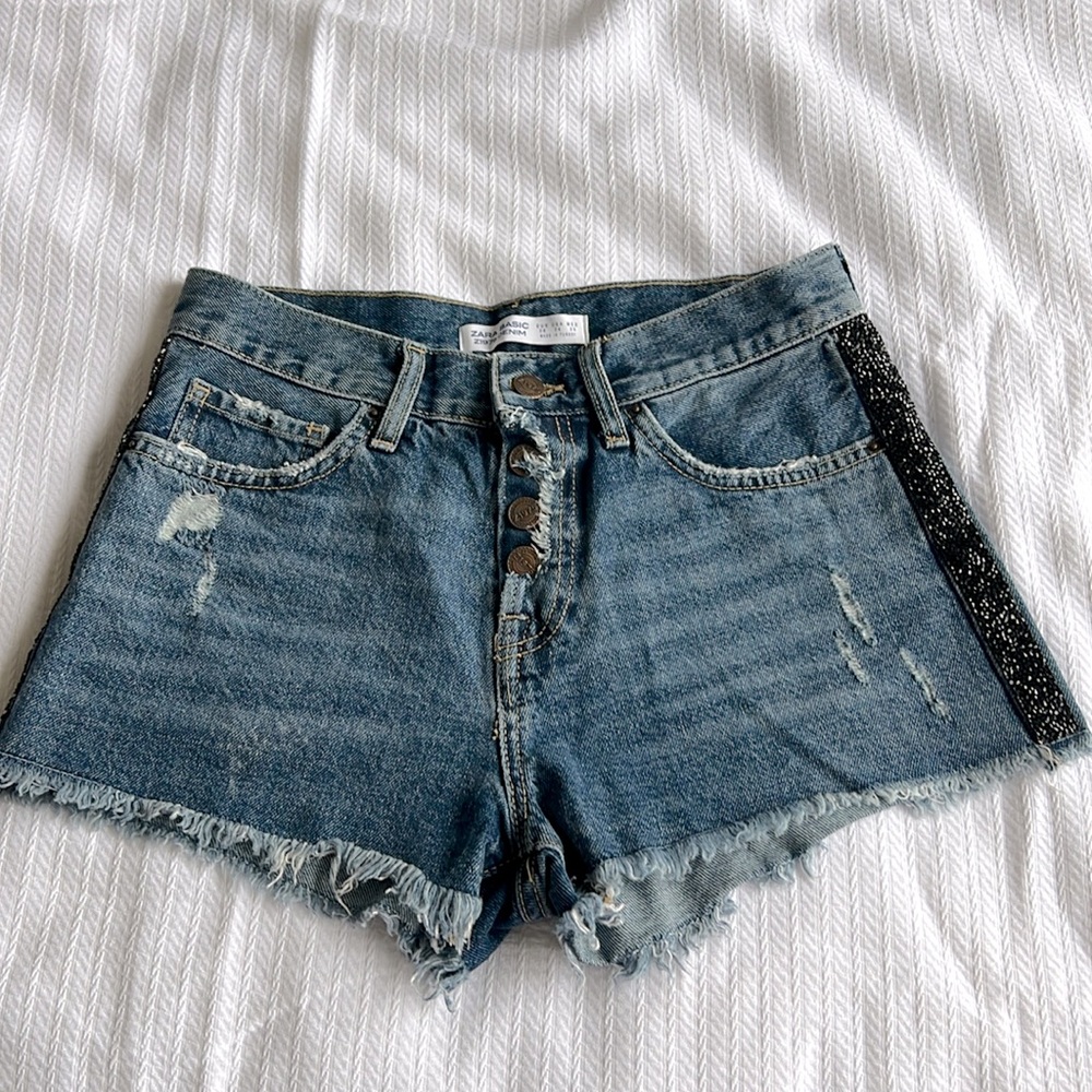 SPRING SALE! Zara denim shorts with black glitter accent